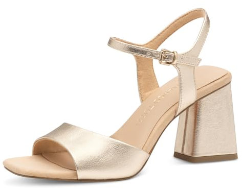 MARCO TOZZI Damen Sandalen mit Absatz Elegant Vegan, Gold (Gold), 38 EU