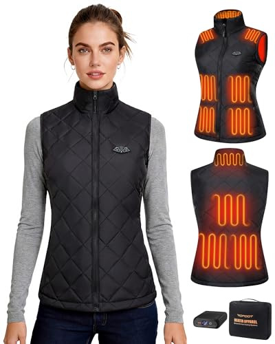 Topdot Heated Gilet Womens Heated Vest with Power Bank 16000mAh 7.4V, 10Zones Electric Heated Vest with 3 Heating Levels Ergonomic Heating System, Smart Temp Control Warm Vest for Women,L