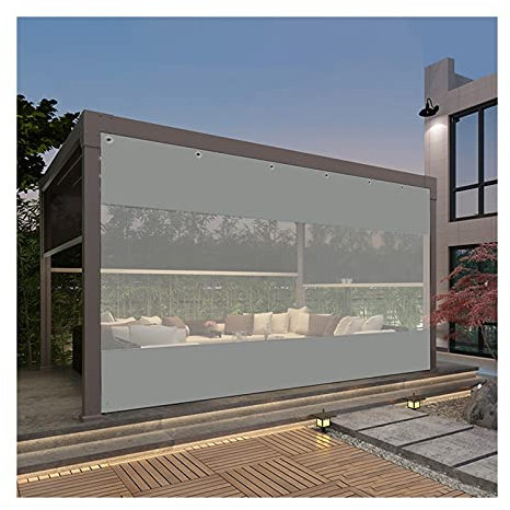 Rideau de porte de terrasse extérieur imperméable à œillets pour pergola, garage, tonnelle, toile d'isolation thermique coupe-vent (gris clair, 2,2 x 1,3 m)