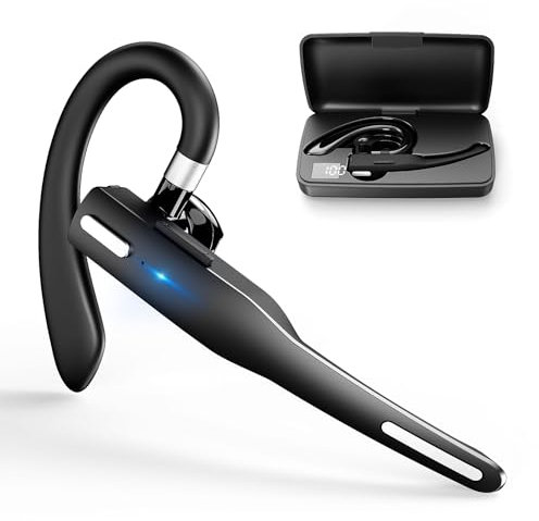 Euakee Auriculares Manos Libres, Manos Libres con Micrófono V5,4 con Estuche Carga de 500 mAh, Oreja Bluetooth con CVC 8,0 Dual-Mic para Computadora Teléfonos Celulares Camionero Oficina(B)