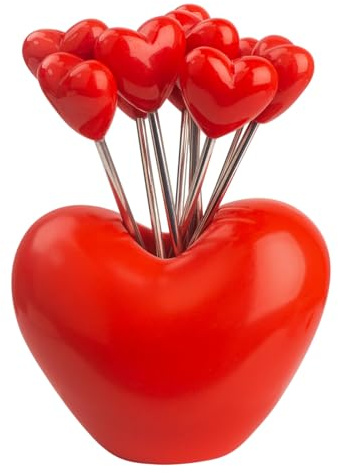 Seyrnicay Tenedor de fruta, 10 mini tenedores – 10 piezas reutilizables de acero inoxidable con forma de corazón para niños, suministros de alimentos de sandía, postre, boda