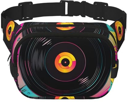 Viny Cd Doppellagige Hüfttasche, bunte Musikaufzeichnung, Bauchtasche für Männer und Frauen, verstellbare Gürteltasche für Reisen, Wandern, Laufen, Radfahren, Festival