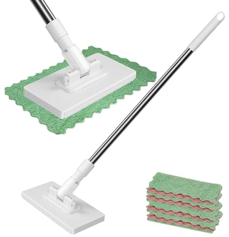 Kitchen Wiper - Washable Towel Mop with 4 Reusable Cloths, Household Cleaning Tool, Removable, Compatible with Face Towels or Cleaning Cloths, for Hardwood
