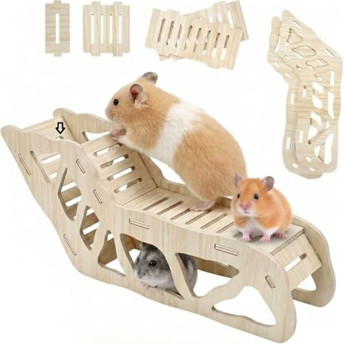 Escalera Hamster Madera Natural Puente Hamster Escondite para Hámster Casa Hamster Madera Juguete de Escalada de Madera Accesorio Jaula para Cobaya Hámsteres Jerbos Ratones Degus Animales Pequeños