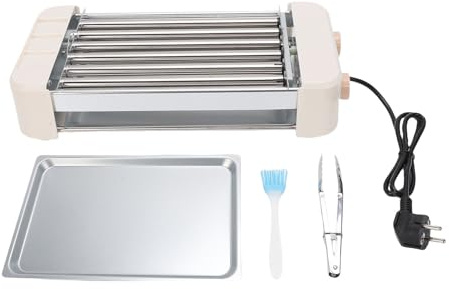 Luocute Rullo Elettrico per Hot Dog, Macchina per Cuocere Alla Griglia Salsicce a 6 Tubi 550 W Completamente Automatica con Temperatura Regolabile, Acciaio Inossidabile per All'aperto