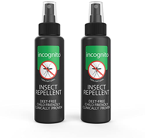 Incognito Insect Repellent Spray, 2x100ml Natural DEET Free, Shields from Wide Range of Biting Insects. Clinically proven protection from Ticks & Dengue carrying mosquitoes, Organic Mosquito Repellent