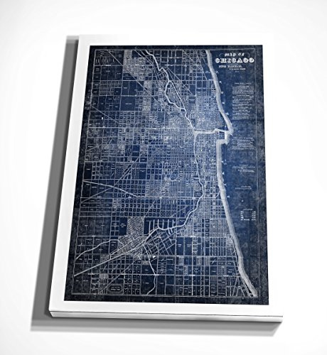 Lienzo decorativo para pared con diseño de mapa de Chicago, color azul