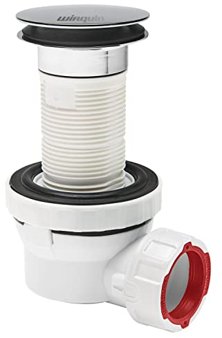 Wirquin 30723976 Ensemble bonde et siphon ultra compact Quick-clac H100 pour lavabo Nano 6.7, chromé et blanc