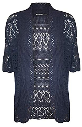Girly Look Ladies Crochet Knit Plus Size Short Sleeve Open Shrug Bolero Cardigan 14-30