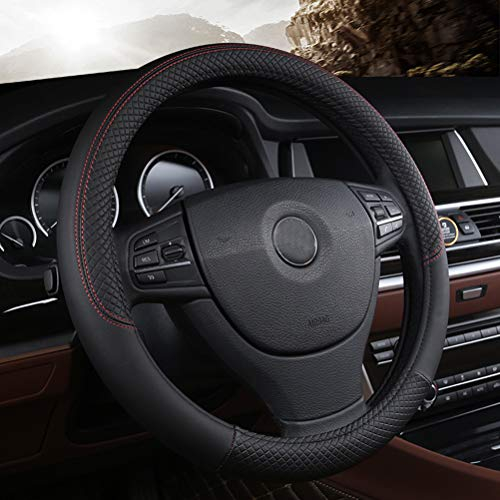 Microfibre leather steering wheel cover Wavy Line Splice X-pattern black