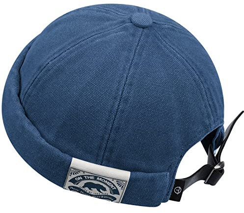 CLAPE Docker-Cap Docker mössa sjömansmössa hamnmössa män sommar jeans bomull brimless keps hat rullad manschett harbour hatt justerbar keps utan skärm, CT36-blå, 55-60