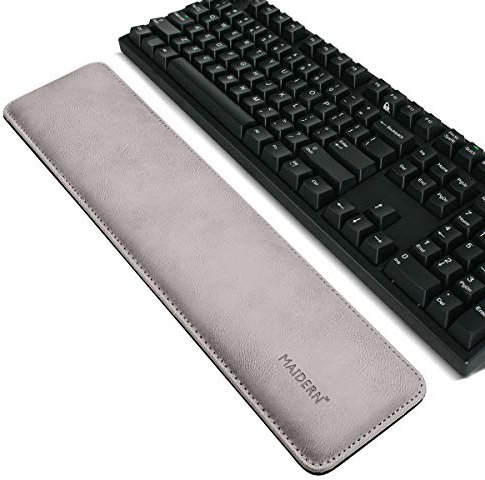 MAIDERN Ergonomische Tastatur-Handballenauflage mit Memory-Schaum, 16,5 x 3,7 Zoll PU-Leder-Gaming-Tastatur Handgelenkschutz/Handgelenkkissen-Unterstützung für Computer, Laptop, Mac (rauchgrau)