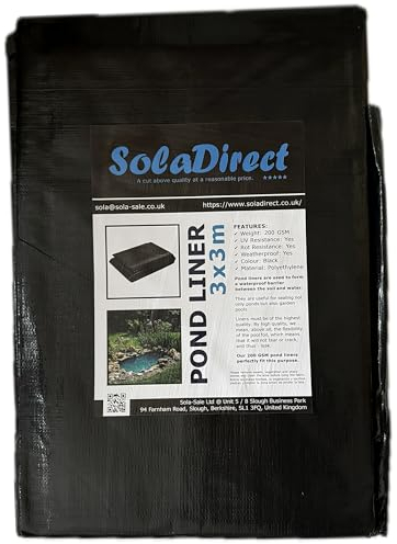 Pond Liner 3 x 3 m - 200 GSM Flexible Tear-Resistant UV-Resistant Garden Fish Pond Liner for Water Features, Koi, Ponds, Fountains, Landscaping - Durable Long Lasting Heavy Duty Waterproof Sheet