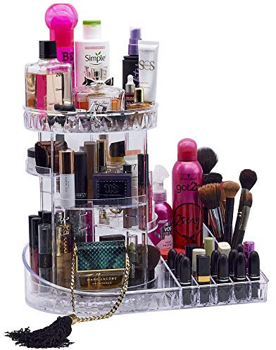 Masters & Burrell Rotating Makeup Organiser Large Acrylic Cosmetic Storage 360 degree Crystal Adjustable Jewellery Perfumes Display Stand Box, Great Capacity Dresser, Bedroom, Bathroom