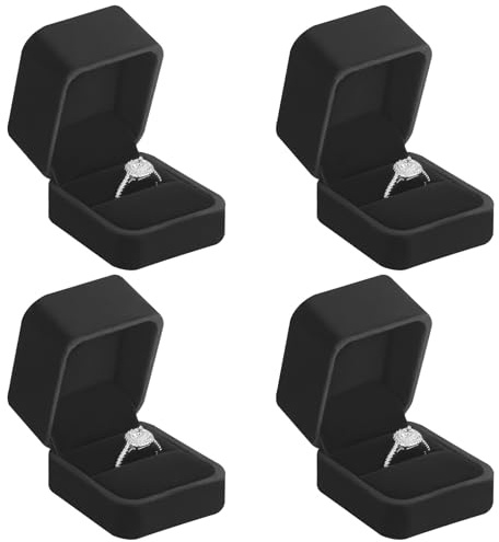 LETURE 4 Pieces Velvet Ring Gift Boxes Set, Earring Pendant Jewelry Case, Jewellry Display Box for Wedding, Engagement,Proposal, Birthday and Anniversary (4pcs Black)