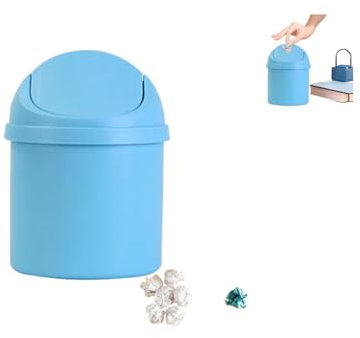 Cyrank Mini pattumiera da scrivania con Coperchio Basculante, Mini Cestino in plastica Riutilizzabile pattumiera per rifiuti per casa, Cucina, Tavolo da toeletta, Camera da Letto, Bagno, Ufficio(Blu)