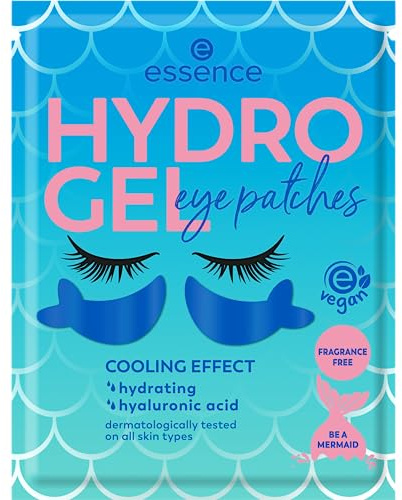 essence HYDRO GEL eye patches, Augenpflege, Nr. 03, Blau, feuchtigkeitsspendend, pflegend, kühlend, vegan, ölfrei, ohne Parfüm, ohne Alkohol, 1er Pack (1pair)