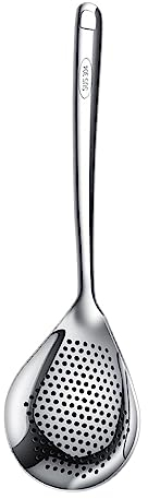F Fityle Cuillère à Fentes pour écumoire en Acier Inoxydable 304 Cuillère à égoutter à Spaghetti Poignée Ergonomique polie Durable pour croustilles, pâtes, Petit