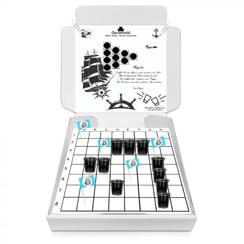 Gartenheld® 5 x Trinkspiel im Pizzabox Design 5 Trinkspiele Spiele mit Battleshots, Brettsaufen, Wahrheit oder Pflicht ultimativen Party-Spiel Abend Schiffe versenken