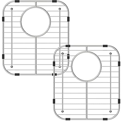 Homics Bottom of Sink Protector Rack, Stainless Steel 13.2x11.6 Sink Grid Dish Drying Rack Grate with Rear Drain Hole 2 Packs