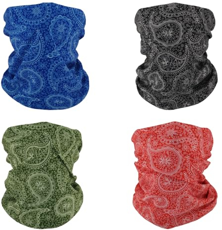 SMEHCF 4 Mehrzweck Bandanas für Damen Herren Stirnband Sturmhaube Haar Kopftuch Gesicht Halbmaske Halsmanschetten atmungsaktiv wiederverwendbar waschbar Rot Schwarz Grün Blau Cashew Blume