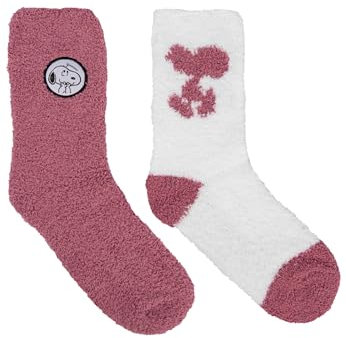 United Labels The Peanuts Snoopy Kuschelsocken für Damen - Flauschige Wintersocken warme Socken Pink/Weiß (2er Pack) (DE/NL/SE/PL, Numerisch, 39, 42, Regular, Regular, Pink/Weiß)