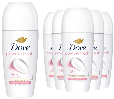 Dove Powder Soft 48H Antiperspirant Deodorant Roll-On Women, 50ml Pack of 6