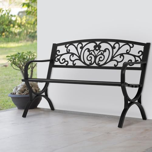 PayLessHere | 50 Outdoor Garden Bench | Black | 480lbs Load Capacity