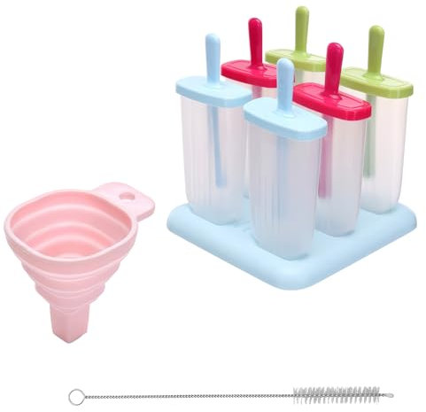 DHWEKU Glace 6 Cavités, Avec Batonnet Glace, Brosses Et Entonnoirs Pliants, Silicone Moule à Glace Pour Glace, Sans BPA