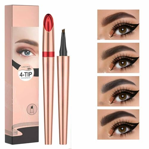 3D Augenbrauenstift Wasserfest - Microblading Mit 4 Gabelspitze Applikator, Wasserdicht, Erzeugt Mühelos Natürlich Aussehende Brauen (01#Leichter Kaffee)