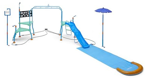 Plum Play Water Park with Water Slide Climbing Tower and Water Play Splrinkler Accessories (Blaster Course)