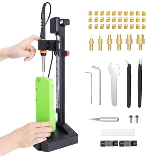 Mintion Pro Heat Set Insert Tool 90 W - Kit de filetage de fusion - 30 inserts filetés M3 - Panne à souder - Outil de sertissage - Guide linéaire de 210 mm - Pour pièces d'impression 3D