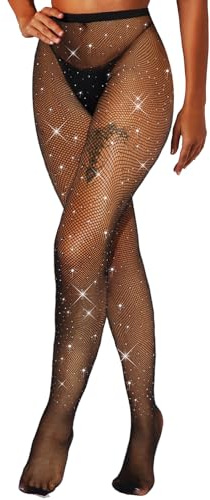MESU Collants Sexy Taille Haute en Résille Avec Strass étincelants pour Femme Noir