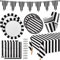 Schwarz und Weiß Gestreift Party Supplies, Schwarz und Weiß Party Dekoration mit Papier Teller Servietten Tischdecke Papier Tassen Fahnen für Geburtstag Hochzeit Baby Dusche Graduierung