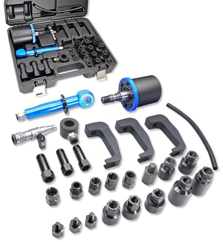 Wvoillty Extracteur D'Injecteurs Pneumatiques Manuels, 27 Pcs- Extracteur D'Injecteurs Diesel, Outil de Démontage Pour Injecteurs Avec 19 Adaptateurs, Compatible Avec Bosch, Delphi, Denso, Siemen
