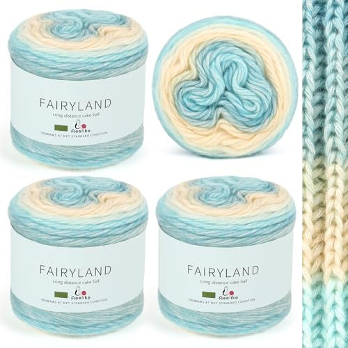 Aeelike Ombre Yarn Cake - 4x100g Soft Fluffy Gradient Yarn for Crochet and Knitting - Multicoloured Ombre Wool Cakes for Crochet Baby Blanket, Shawl, Scarf, Socks, Hats(Peacock Blue Yellow Gradient)