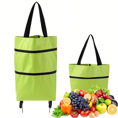 Carrello per la spesa pieghevole su ruote, 25 kg, resistente, impermeabile, in tessuto Oxford, borsa pieghevole con ruote silenziose, trasporto a mano convertibile (verde)