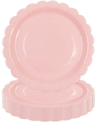 DHAIQC Lot de 50 Assiette Carton Rose de 18 cm, Festonnées Assiette Jetable Vaisselle Jetable Anniversaire Pour Gâteaux Desserts Anniversaires Baby Showers Mariages Décorations (Rose, 18cm)