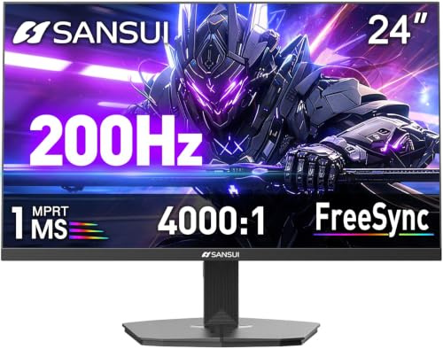 SANSUI 24 1ms 160Hz Gaming Monitor, FHD 1080P Computer Screen, FreeSync Sync, 4000:1 Contrast, 110% sRGB, HDMI & DP Ports, VESA Mount, HDMI Cable Included