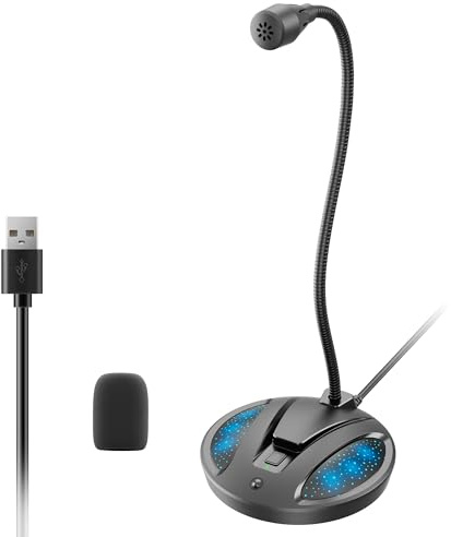 CMOCIIY Plug & Play USB Computer Microphone, Flexible Gooseneck Desk Microphone for Podcasting, Streaming, Conference, Noise Canceling Microphone with Mute Button LED for PC/Mac