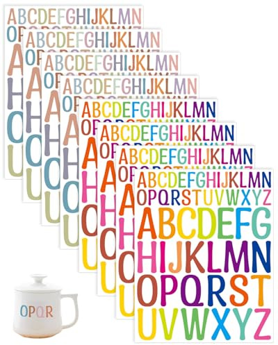 FUGLUS Letras adhesivas, 416 unidades/8 hojas de letras adhesivas coloridas, pegatinas de vinilo, letras para pegar, grandes, resistentes a la intemperie, para buzón, letreros, número de dirección