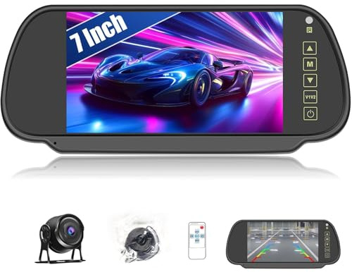 CAMECHO Bakre kameraset med 7 tums LCD-spegelbilkamera, 1080P backkamera med IP69 vattentät mörkerseende, stöd backhjälpkabel, bildspeglar för lastbil/buss/skåp/släpvagn 12 V–24 V