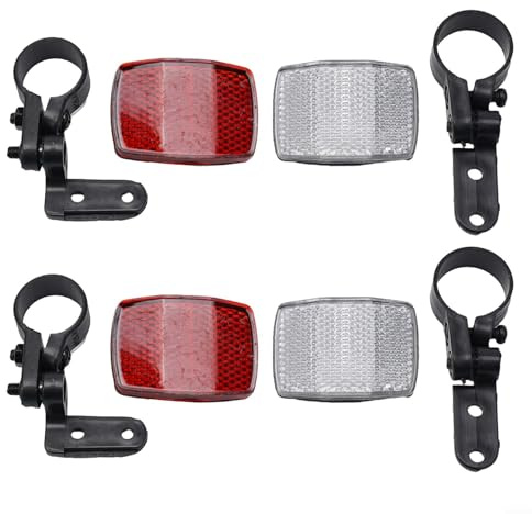 Cykelreflektor set 2-pack fram och bak med monteringsfästen för styre och sätesstolpe ABS-material cykling synlighetshjälp (2 par)