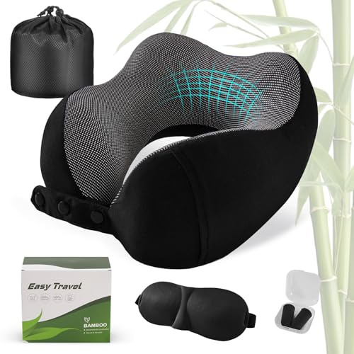 Cirorld Travel Pillow for Airplane, Neck Pillow for Travel, Memory Foam Travels Neck Pillow for Adults, Adjustable & Compact Flight Pillow, Ergonomic Neck Cushion, With Ear Plugs, Eye Mask, Carry Bag