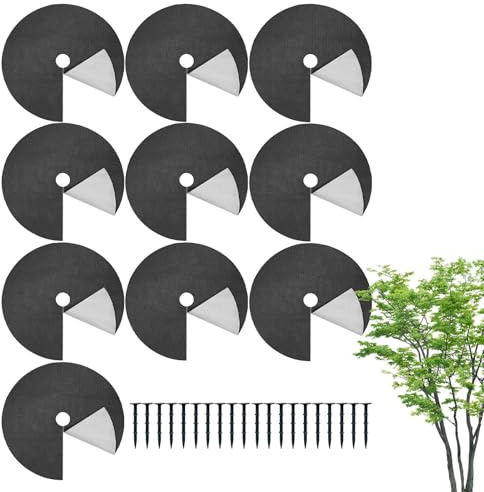 Träd mulch ring – 42 x 42 cm/60 x 60 cm PE | 10 st återanvändbara trädringar, landskapsarkitektur med 20 markinsatser | trädgårdsplantskydd | cirkulär kompost matta för landskapsvård
