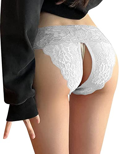 Uwdiohq Culotte en Dentelle Sexy pour Femmes String Taille Basse sous-Vêtements Coton Découpe Bikini sous-Vêtement Féminin (White, XL) Lot Tanga Femme Bas De Maillot Ensemble Lingerie Feminin