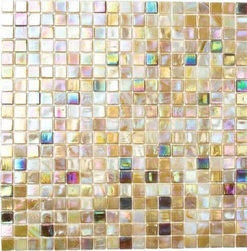 Mosaik, fyrkantig blandning, sandfärgat glas, skimrande pärlemor, oriental kakelspegel, mosaiksten format: 15 x 15 x 4 mm, bågstorlek: 317 x 317 mm, 10 ark