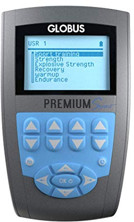 Globus Premium Sport Electrical Muscle Stimulator, 4 Channels, Rechargeable with Programs for Enhancing Maximum Strength, Explosive Strength, Resistance and Reactivity of high-Level Athletes