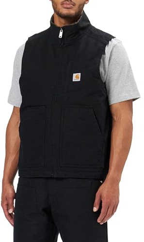 Carhartt Men's Washed Duck Mock-Neck Vest, Black, Large