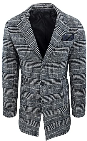 Evoga Cappotto uomo Sartoriale Principe di Galles giacca soprabito elegante made Italy (Nero, S)